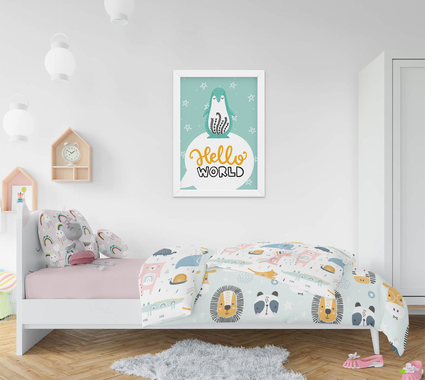 Penguin Scandi Welcome Nursery Art Print
