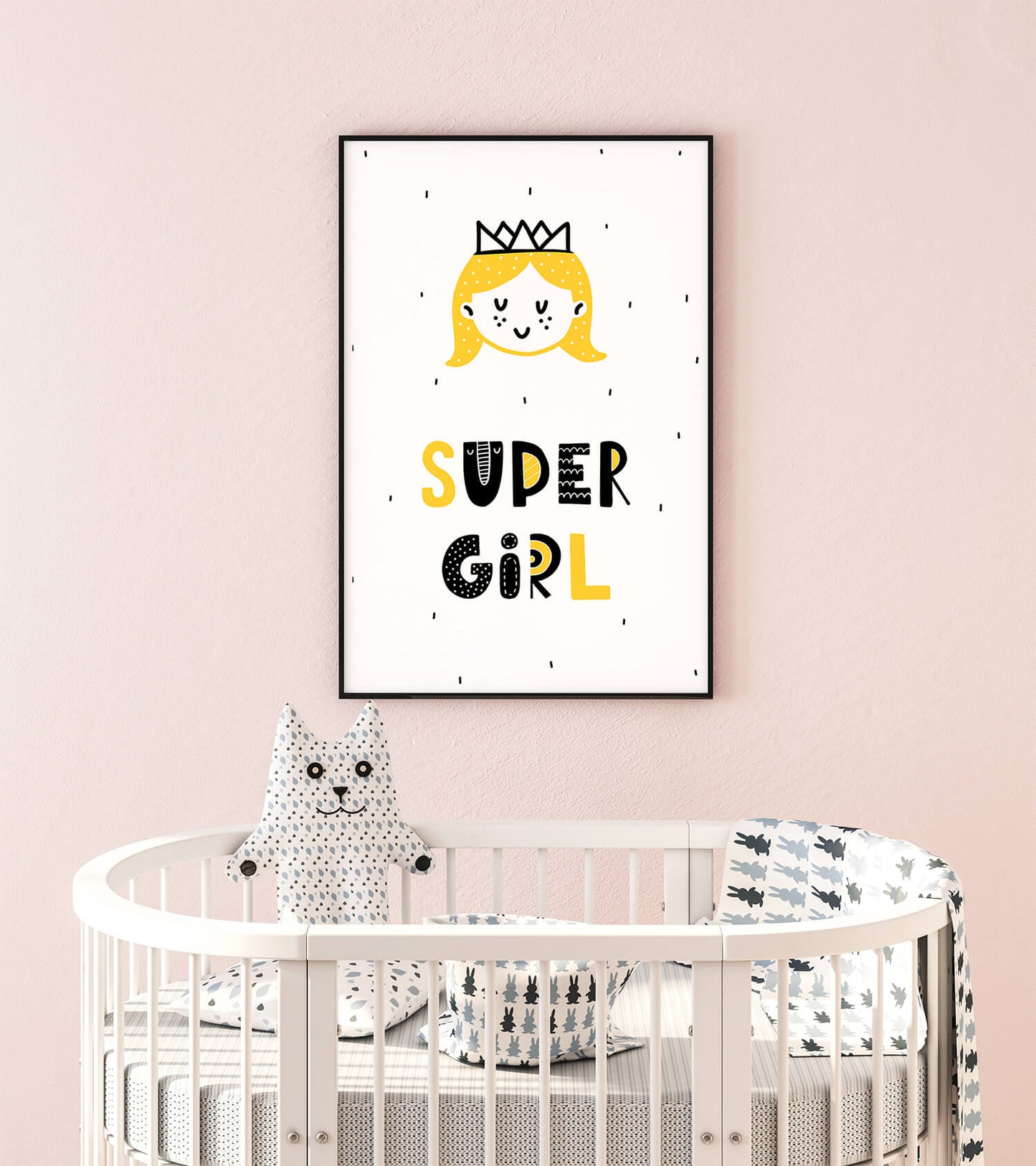 Playful Super Girl Hero Scandi Art Print