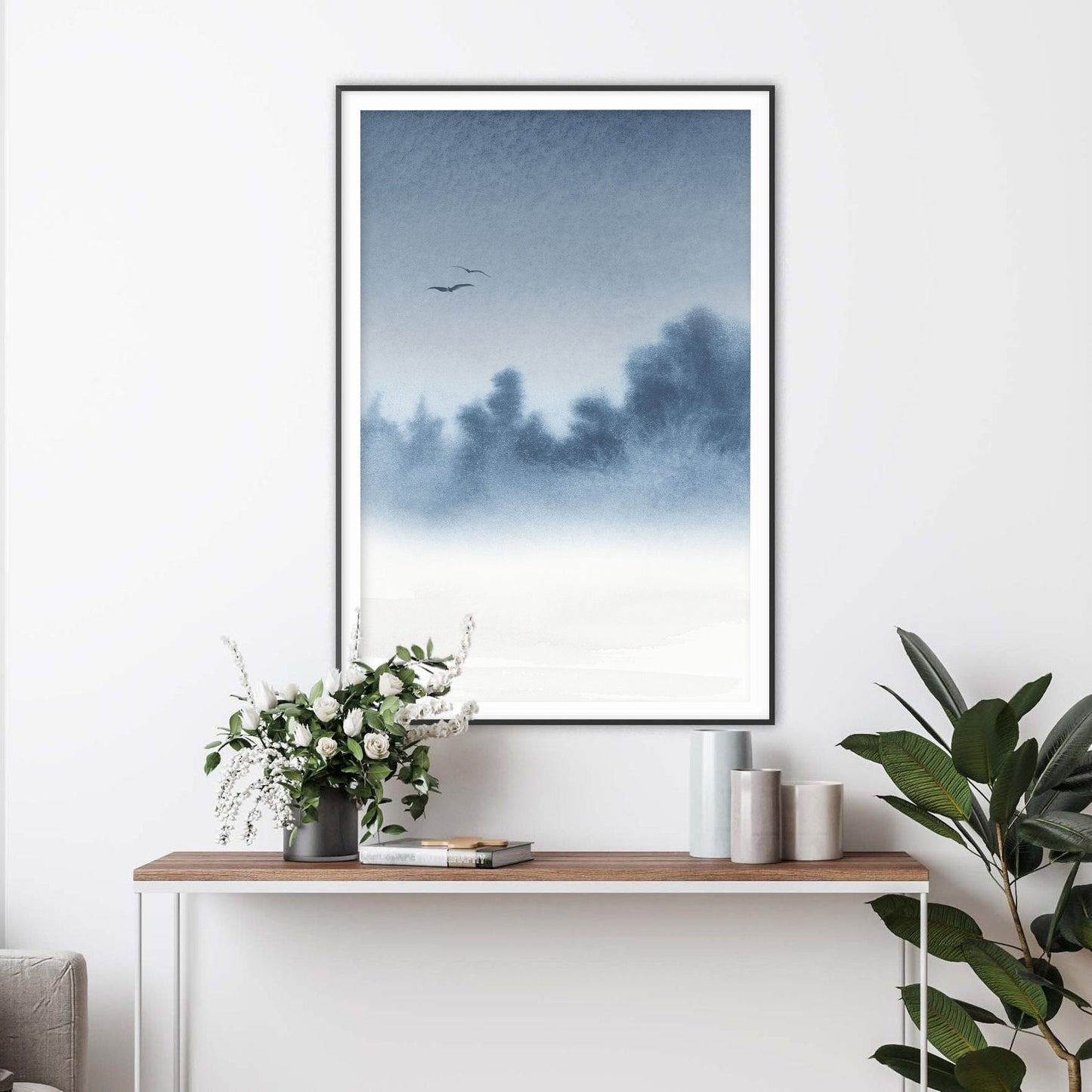 Misty Forest Watercolor Landscape Art Print