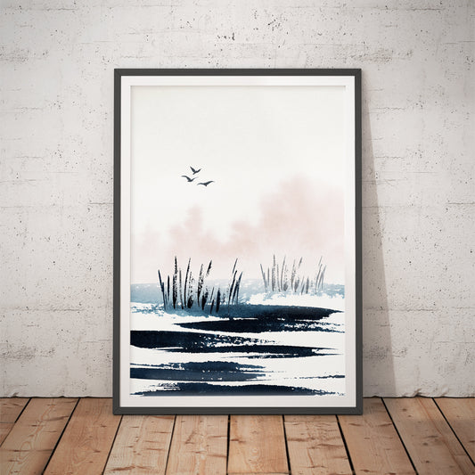Misty Lake Sunrise Art Print