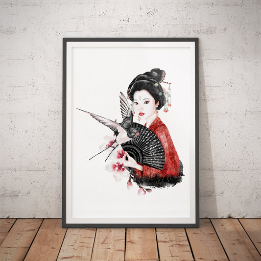 Geisha Grace Japanese Watercolor Art Print
