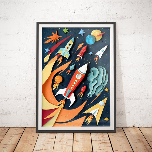 Rocket Adventure Papercraft Art Print