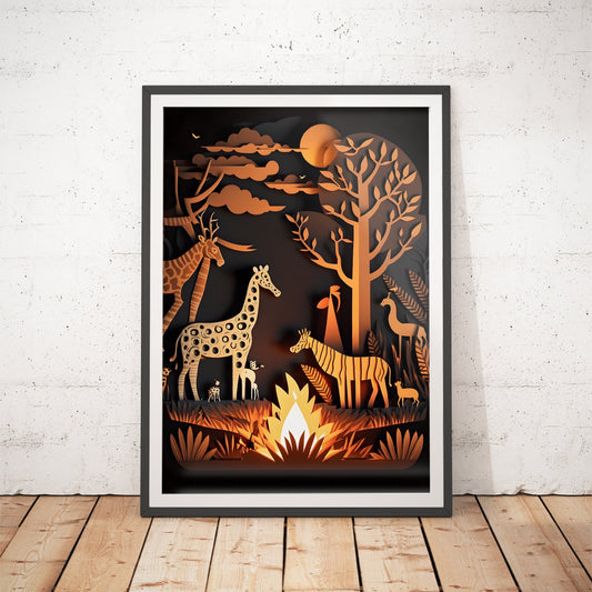 Giraffe Safari Nursery Paper-cut Art