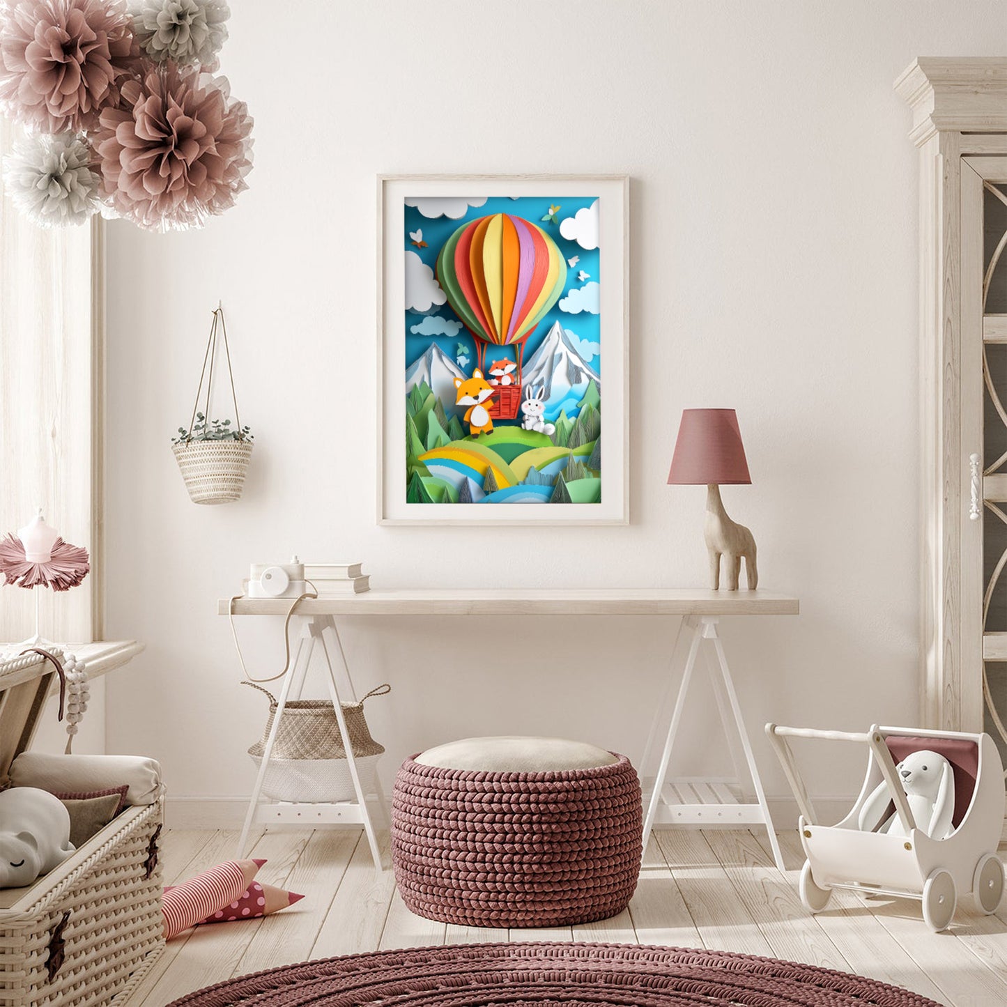 Animal Adventures Hot Air Balloon Nursery Art