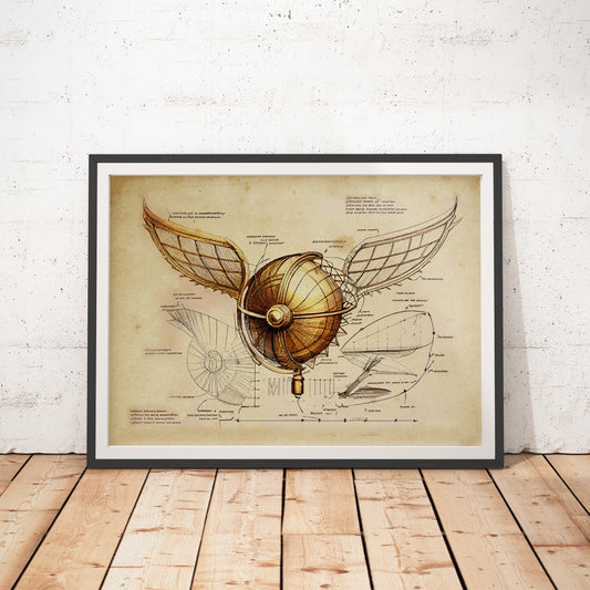 Harry Potter Golden Snitch Blueprint Art Print