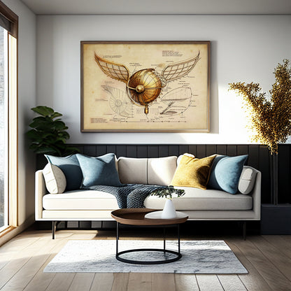 Harry Potter Golden Snitch Blueprint Art Print