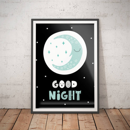 Sleepy Crescent & Starry Sky Nursery Art Print