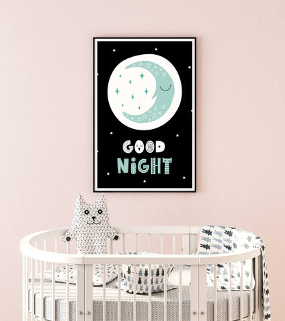 Sleepy Crescent & Starry Sky Nursery Art Print