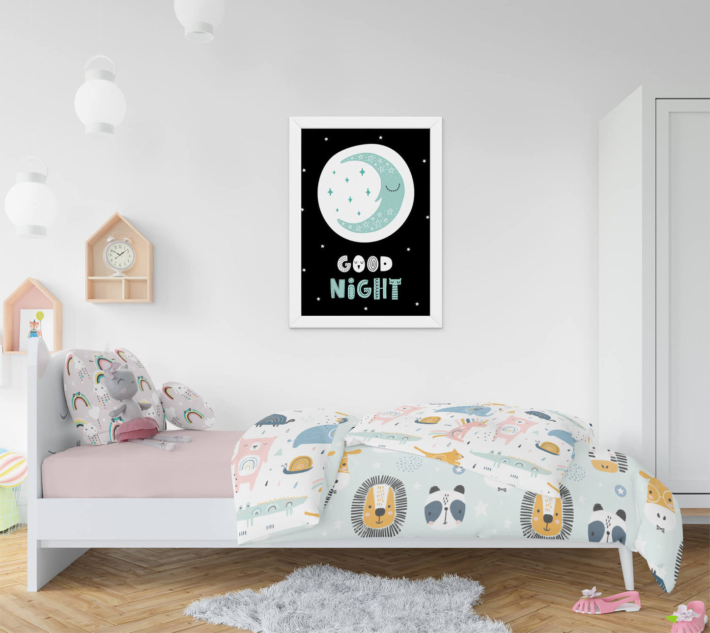 Sleepy Crescent & Starry Sky Nursery Art Print