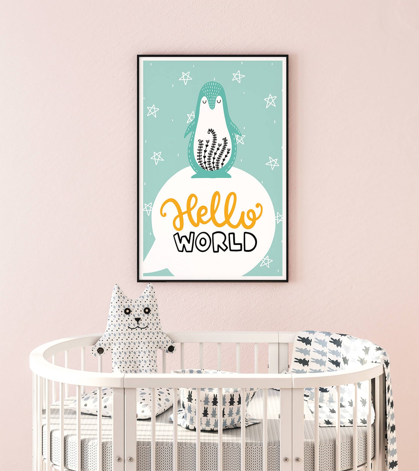 Penguin Scandi Welcome Nursery Art Print