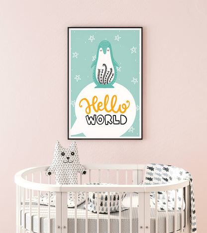 Penguin Scandi Welcome Nursery Art Print
