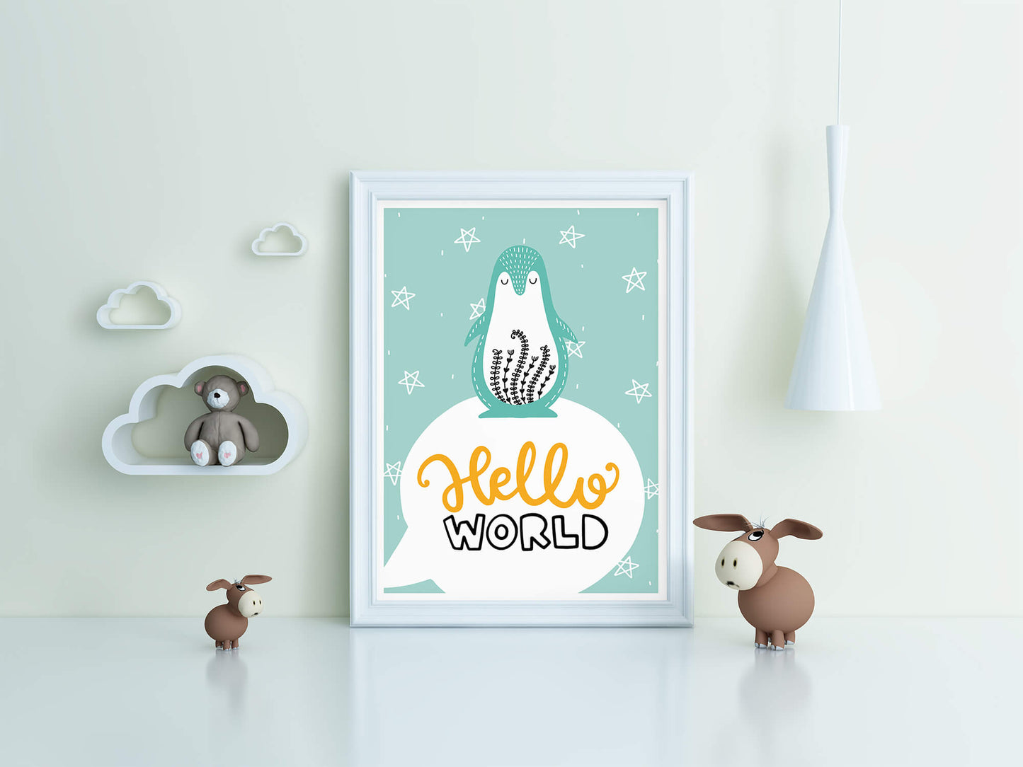 Penguin Scandi Welcome Nursery Art Print