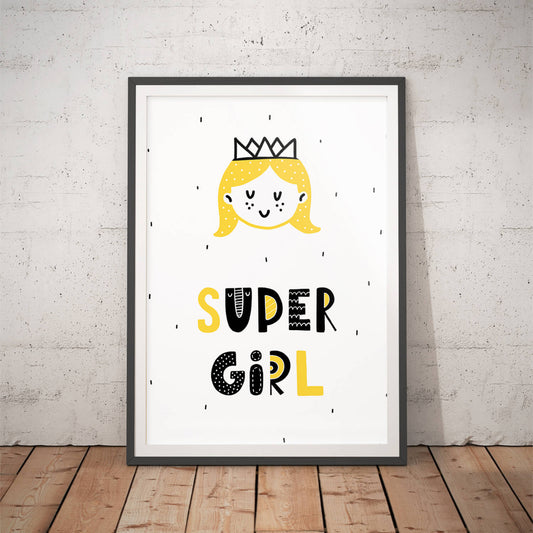 Playful Super Girl Hero Scandi Art Print