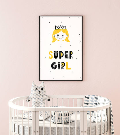 Playful Super Girl Hero Scandi Art Print