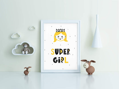 Playful Super Girl Hero Scandi Art Print