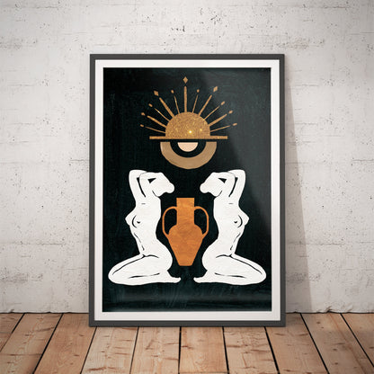 Golden Solar Embrace Feminine Art Print