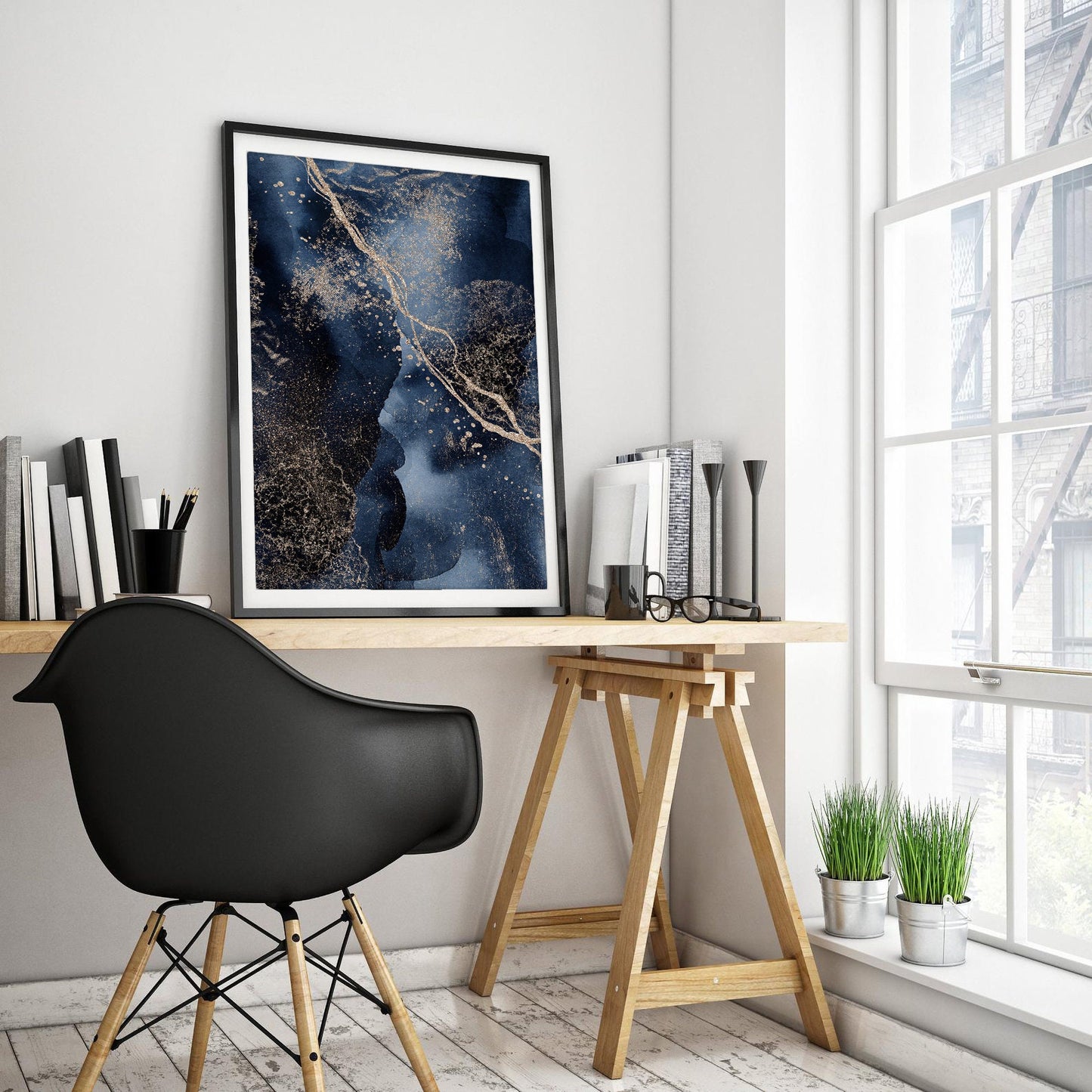 Midnight Blue Abstract Watercolor Art Print