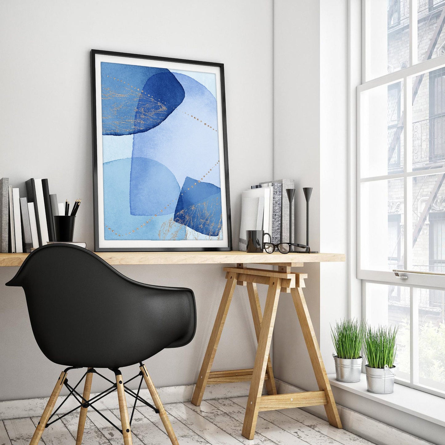 Sapphire Geometric Watercolor Art Print