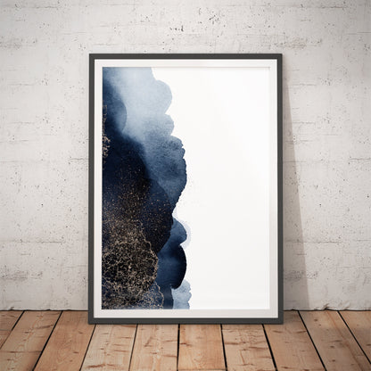 Deep Blue and Gold Coastal Elegance Art Print