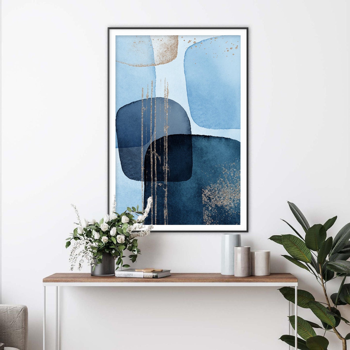 Cerulean Cascade Abstract Watercolor Art Print