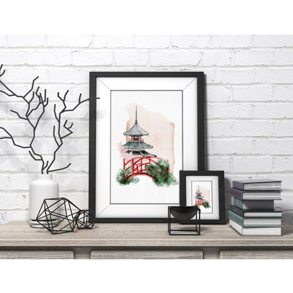 Majestic Pagoda Japanese Watercolor Art Print