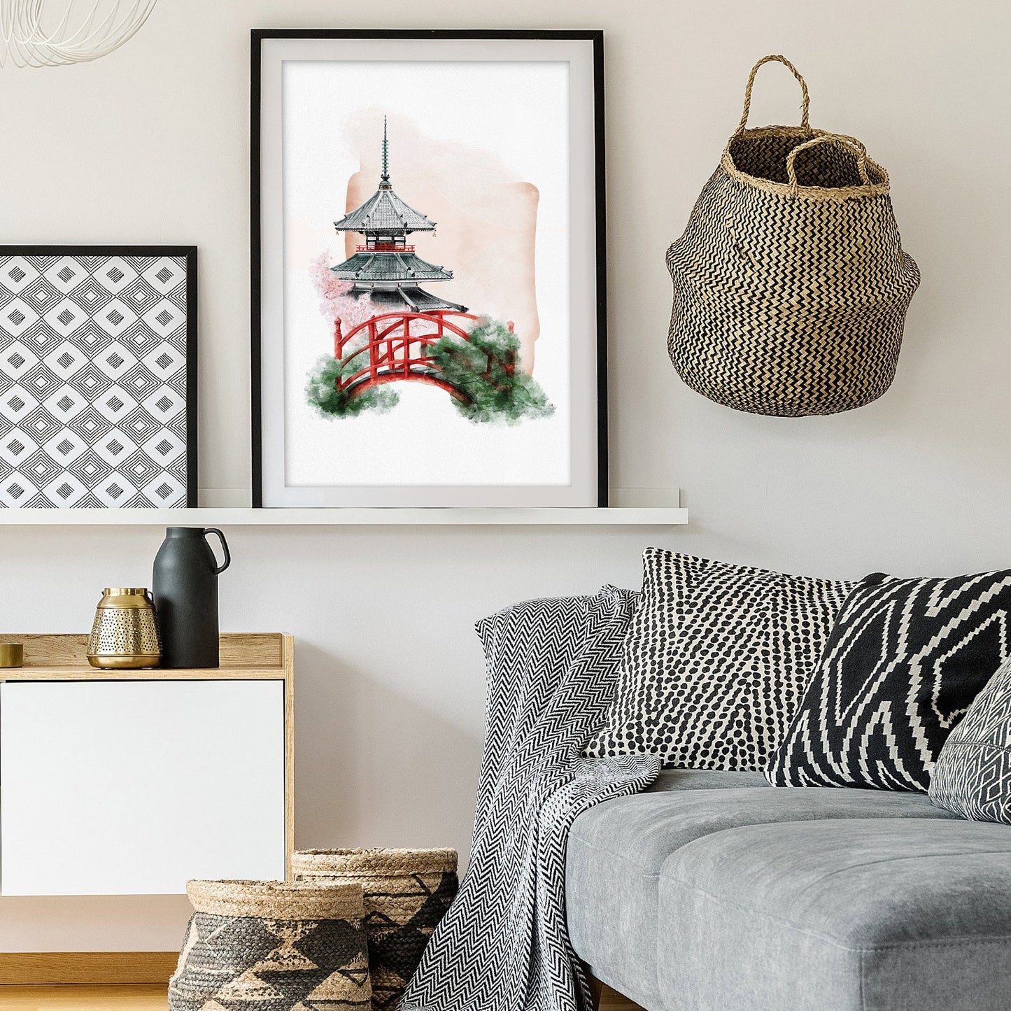 Majestic Pagoda Japanese Watercolor Art Print