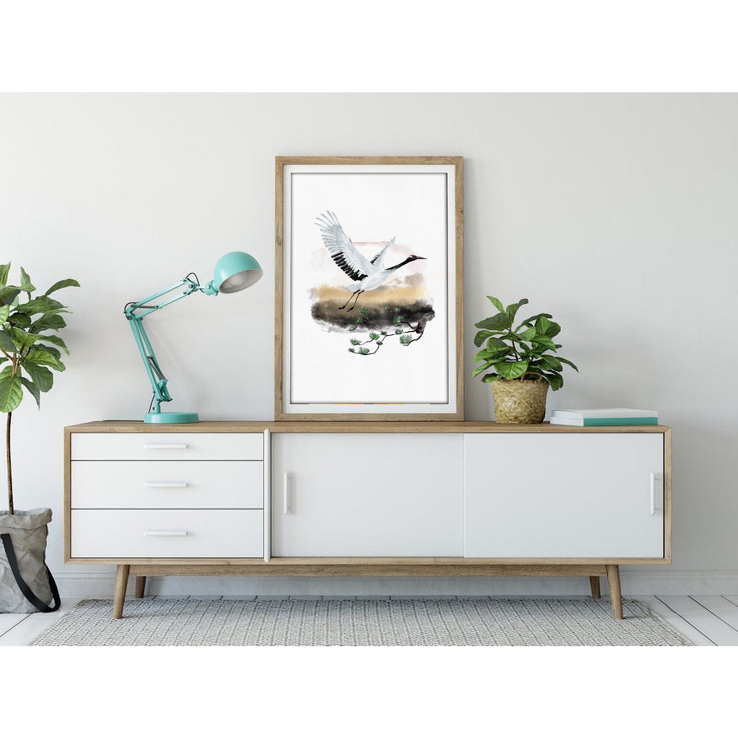 Serene Crane Japanese Watercolor Art Print