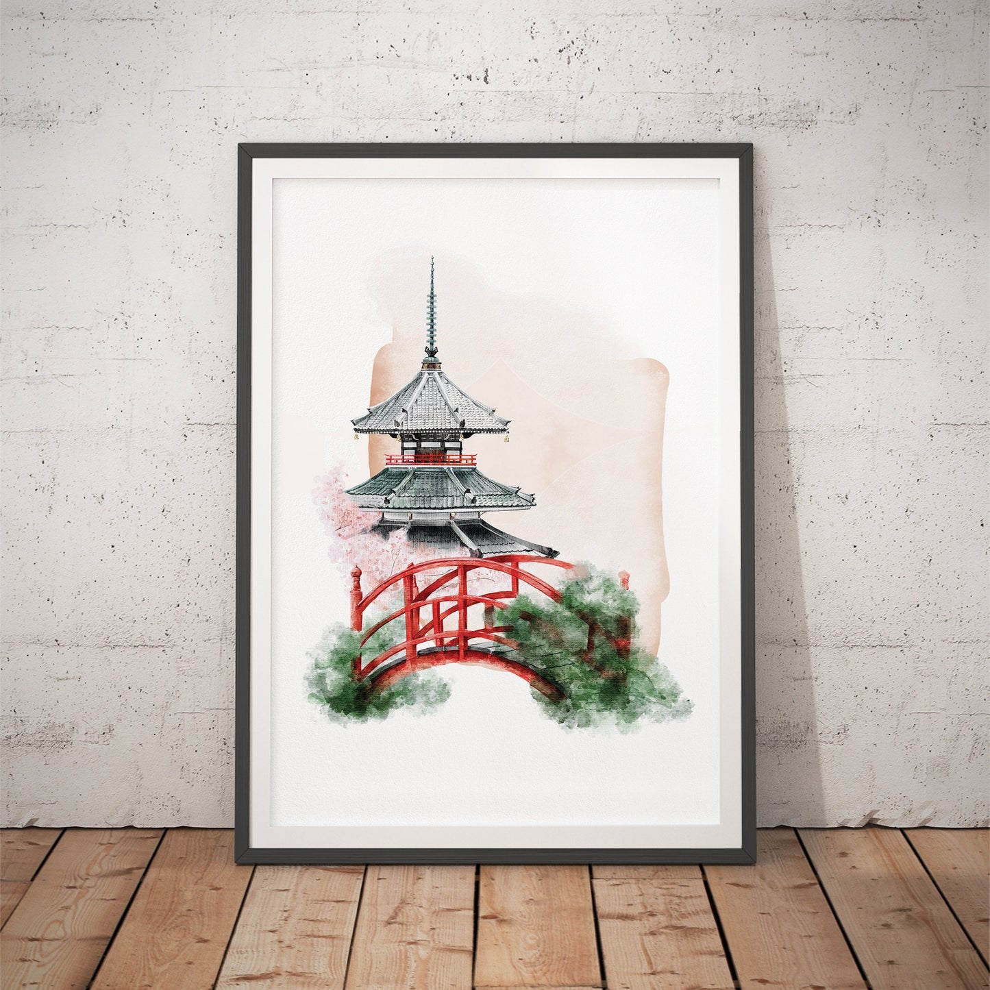 Majestic Pagoda Japanese Watercolor Art Print