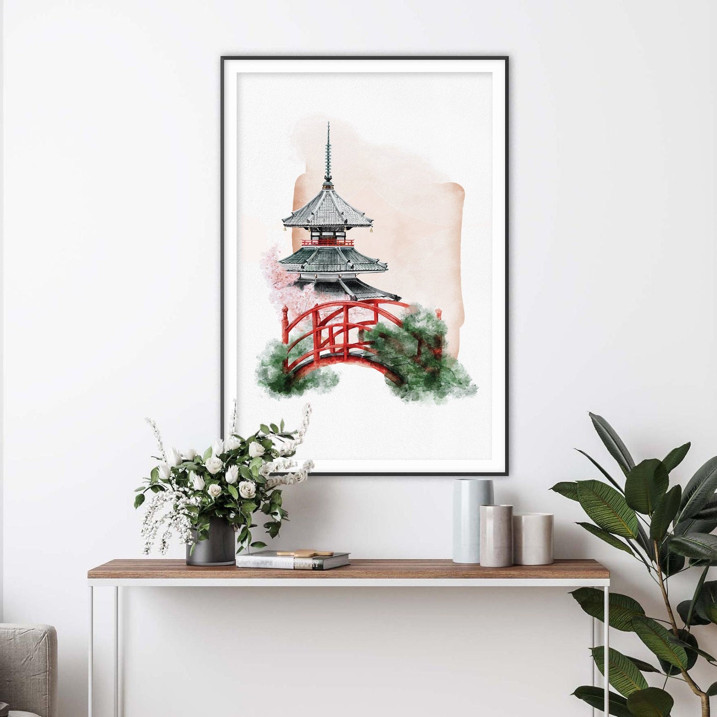 Majestic Pagoda Japanese Watercolor Art Print