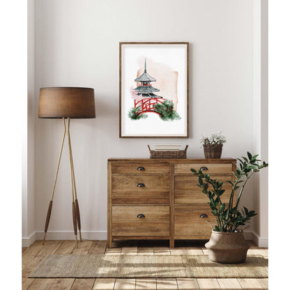 Majestic Pagoda Japanese Watercolor Art Print