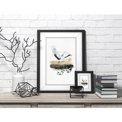 Serene Crane Japanese Watercolor Art Print