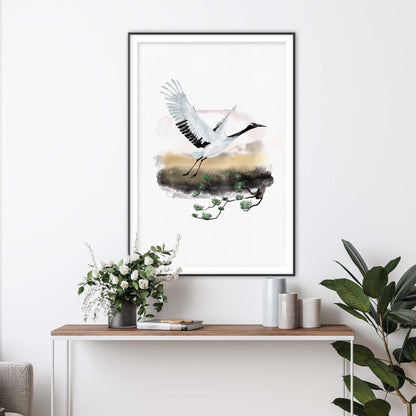 Serene Crane Japanese Watercolor Art Print