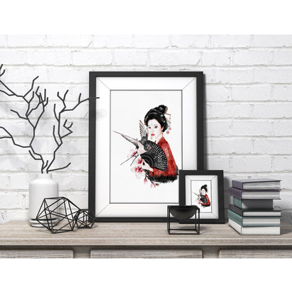 Geisha Grace Japanese Watercolor Art Print