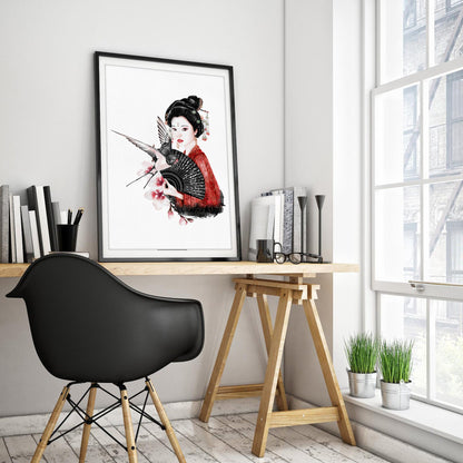 Geisha Grace Japanese Watercolor Art Print