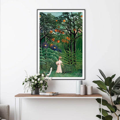 Woman Walking in an Exotic Forest Art Print