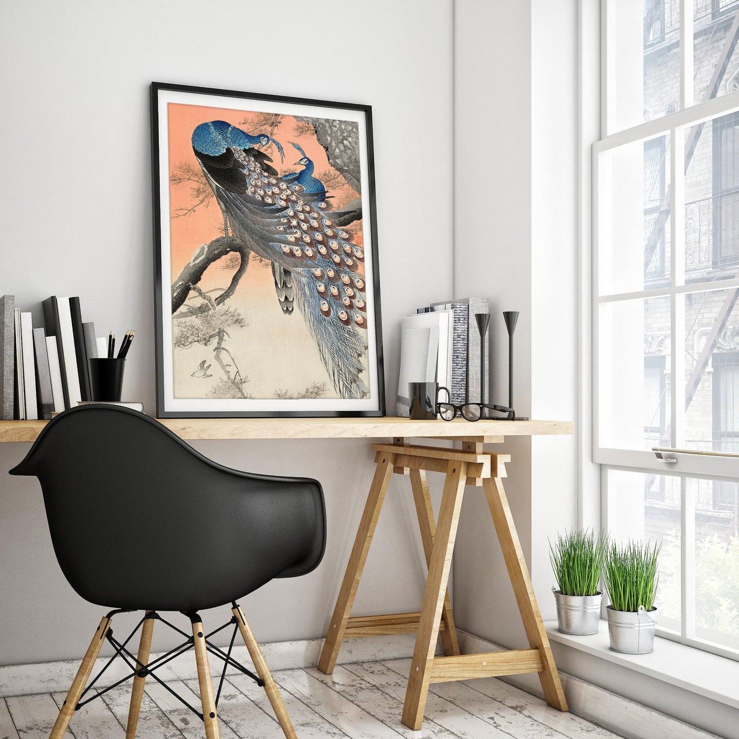 Two Peacocks on Tree Branch Art Print