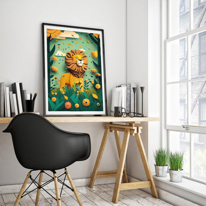 Brave Lion Papercut Art Print