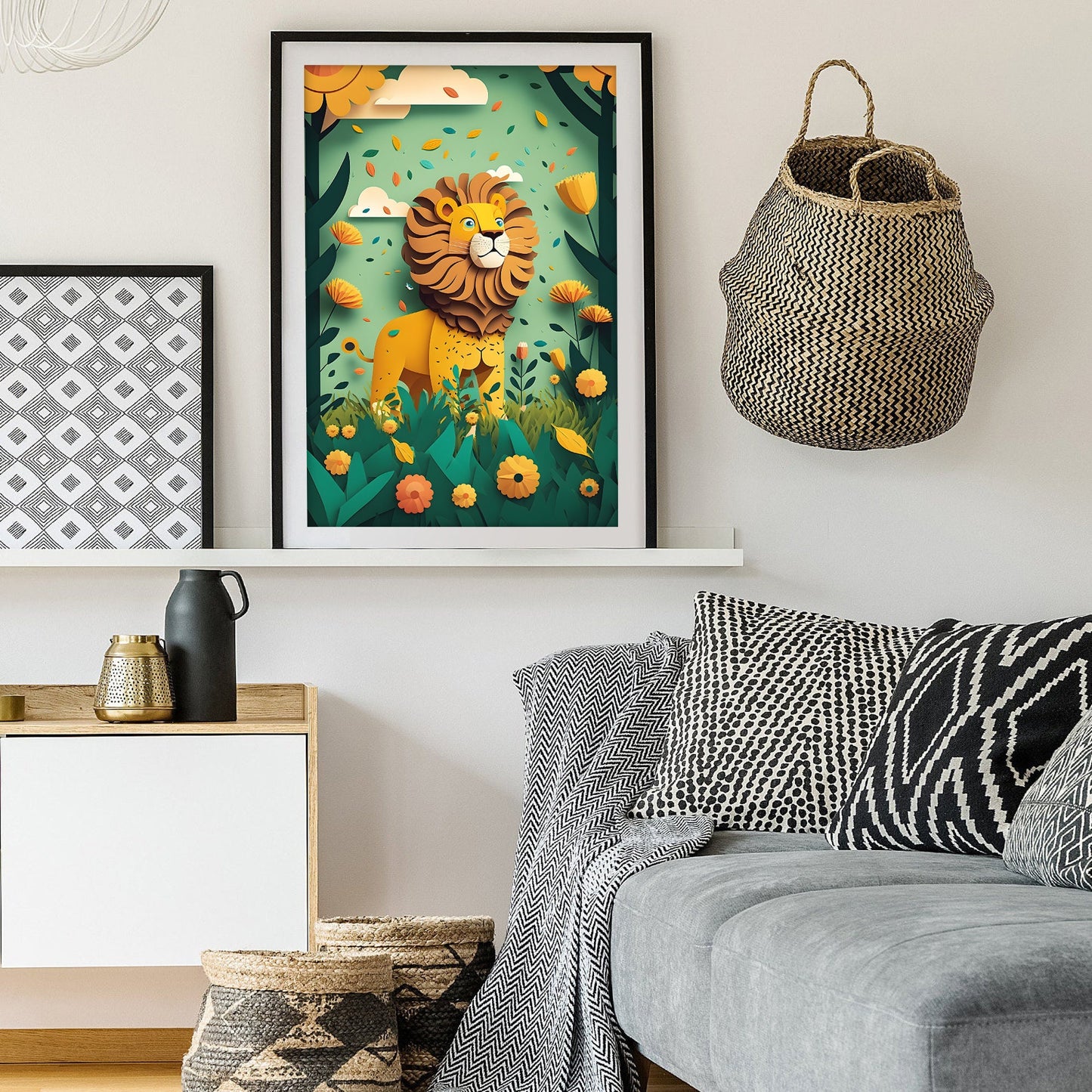 Brave Lion Papercut Art Print