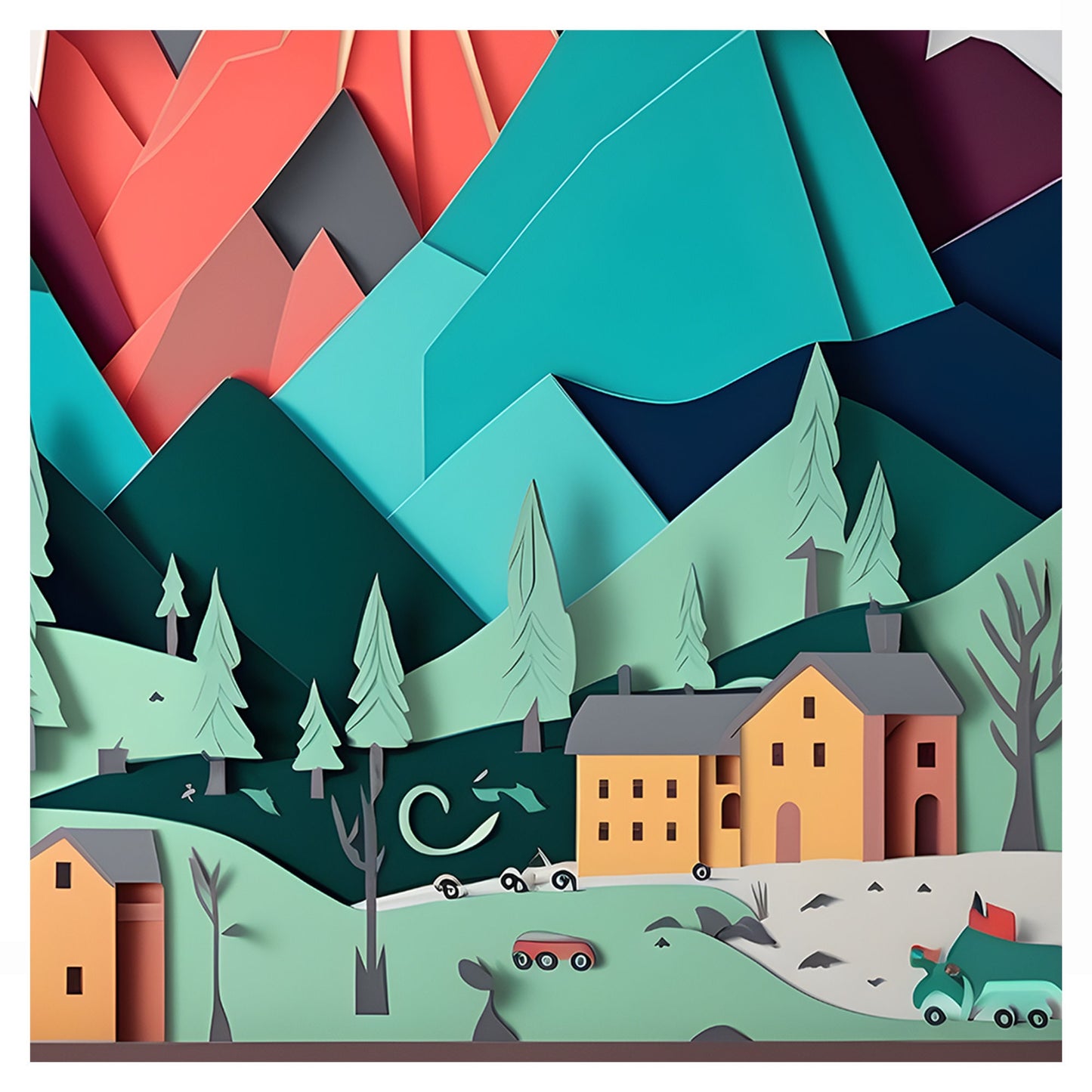 Mountain Adventures Papercut Art Print