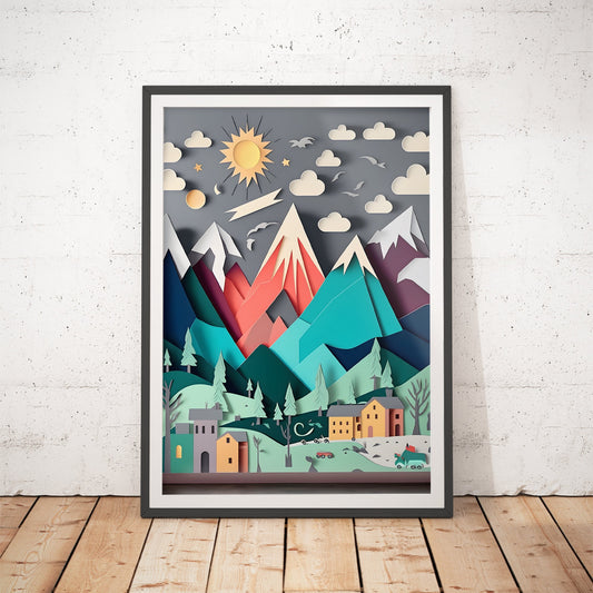 Mountain Adventures Papercut Art Print