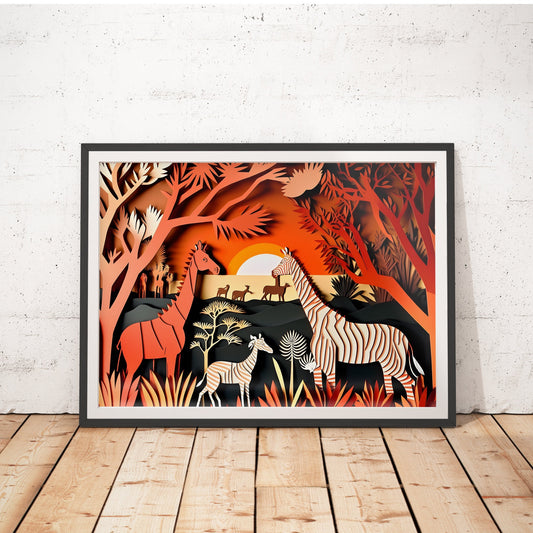 Sunset Safari Papercraft Art Print
