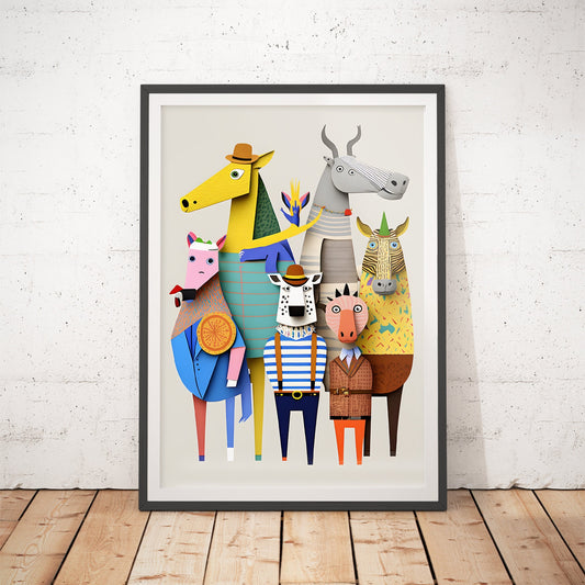 Whimsical Animal Friends Papercraft Art Print
