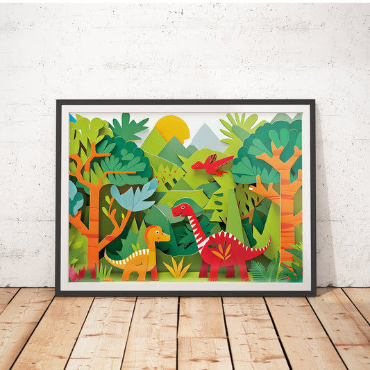 Dinosaur Adventure Papercraft Art Print
