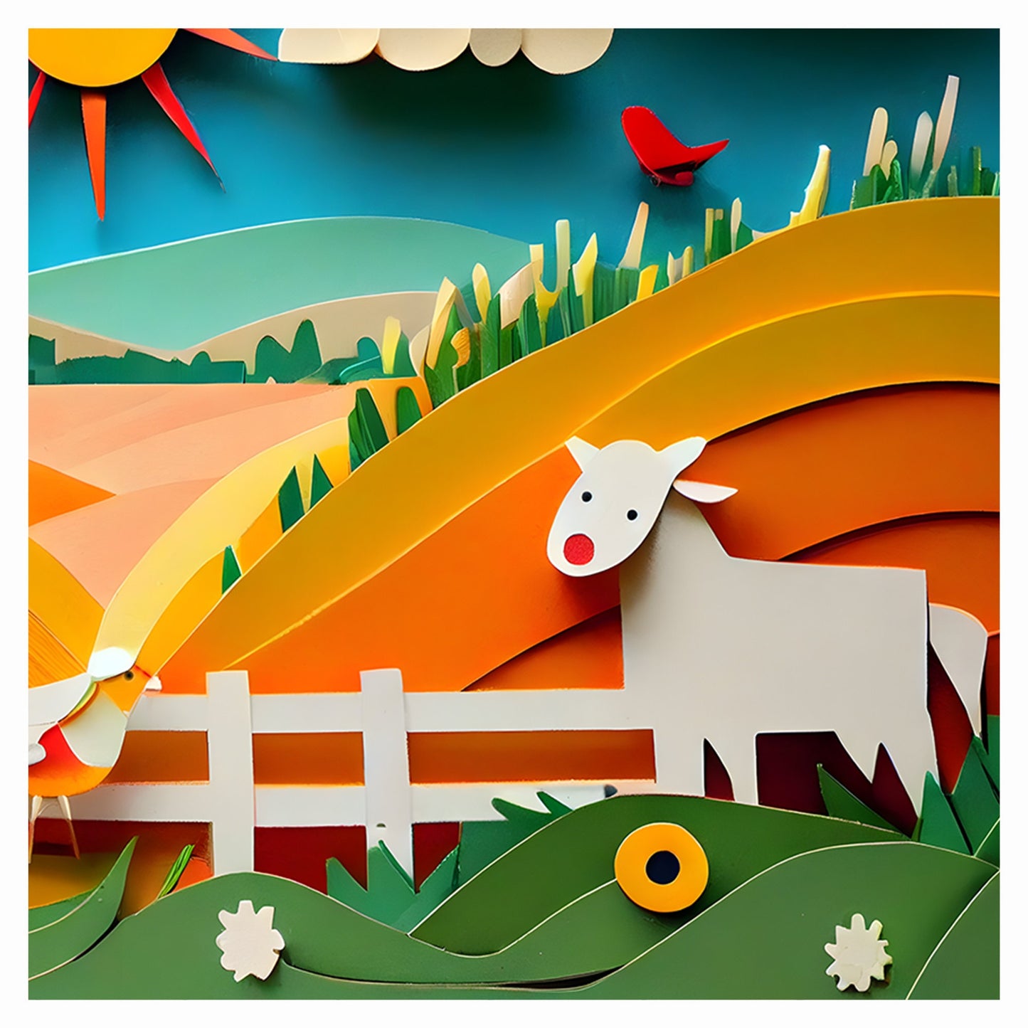 Farmyard Fun Papercraft Art Print