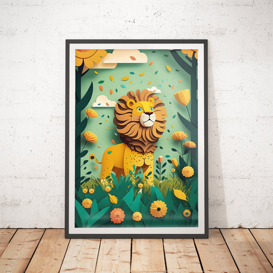 Brave Lion Papercut Art Print